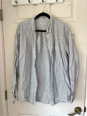 Uniqlo White Shirt with Navy Stripes